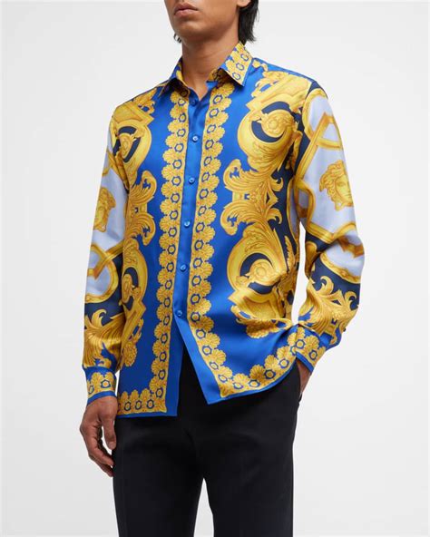 versace blue silk plaid shirt|silk Versace shirt men's.